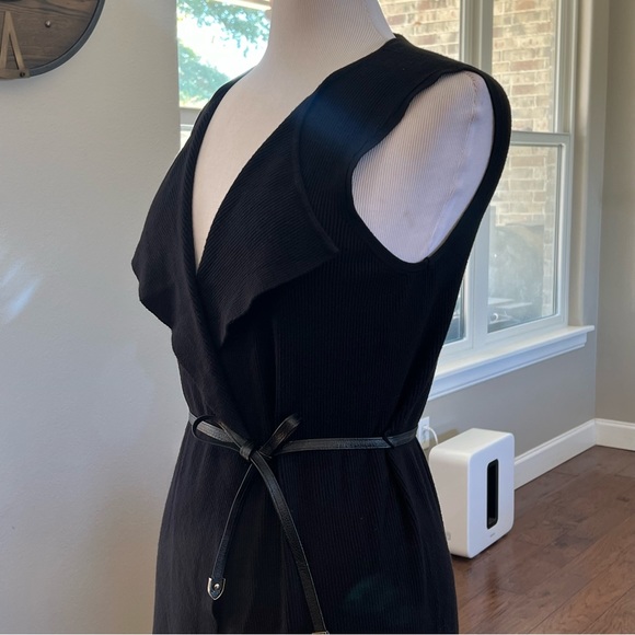 Adrianna Papell Small Black Long Cardigan Ribbed Sweater Top Belt Open Front - Picture 4 of 13